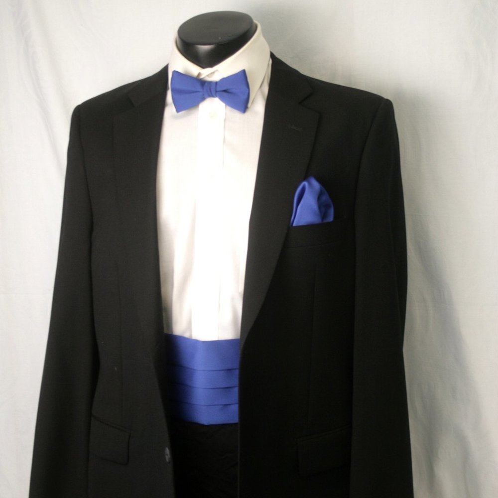 Blue 3-Piece Bow Tie, Cumberband and Pocket Square Set